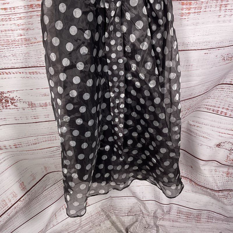 Oleg Cassini Black & Gray Polka Dot Sheer Belted Shirt Dress Size S w/ Slip