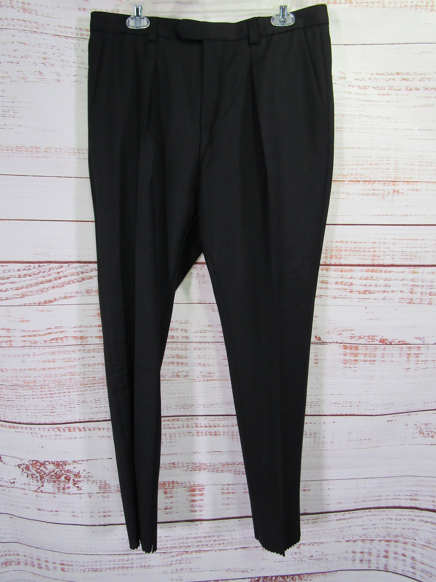 Hugo Boss Men's Black Wool Trouser Dress Pants Size 32 R UNHEMMED
