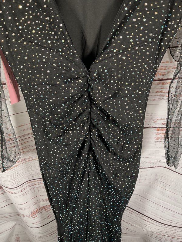 NEW Aqua X Wicked Embellished Twist Maxi Dress Size XS In Black Rhinestones