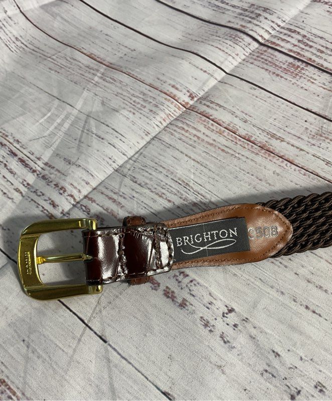 Vintage Brighton Men's Size 40 Brown Croc Leather & Woven Stretch Belt USA