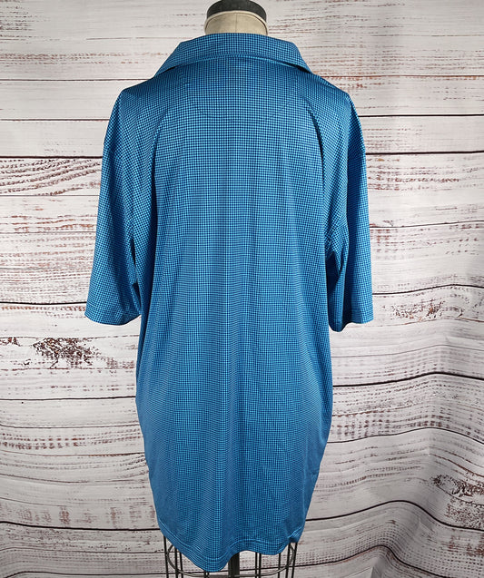 Peter Miller Summer Comfort Gingham Print Polo Shirt Blue XL