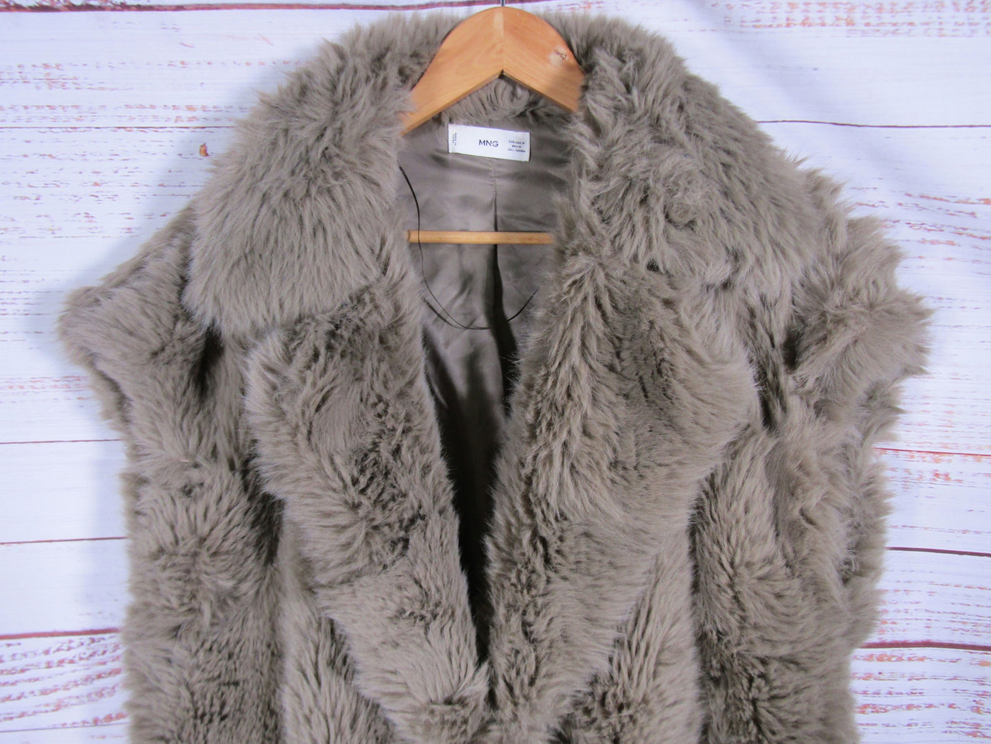 Mango Women's Gray Faux Fur Vest Jacket Size M