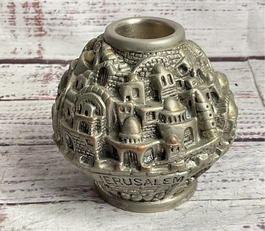 Vintage Set of 2 Jerusalem Holy Land Candle Holders Silver Plated