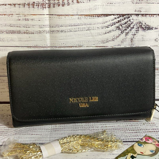 NWD NICOLE LEE USA Women's Black Leather Chain Strap Crossbody Bag- (DEFECT)
