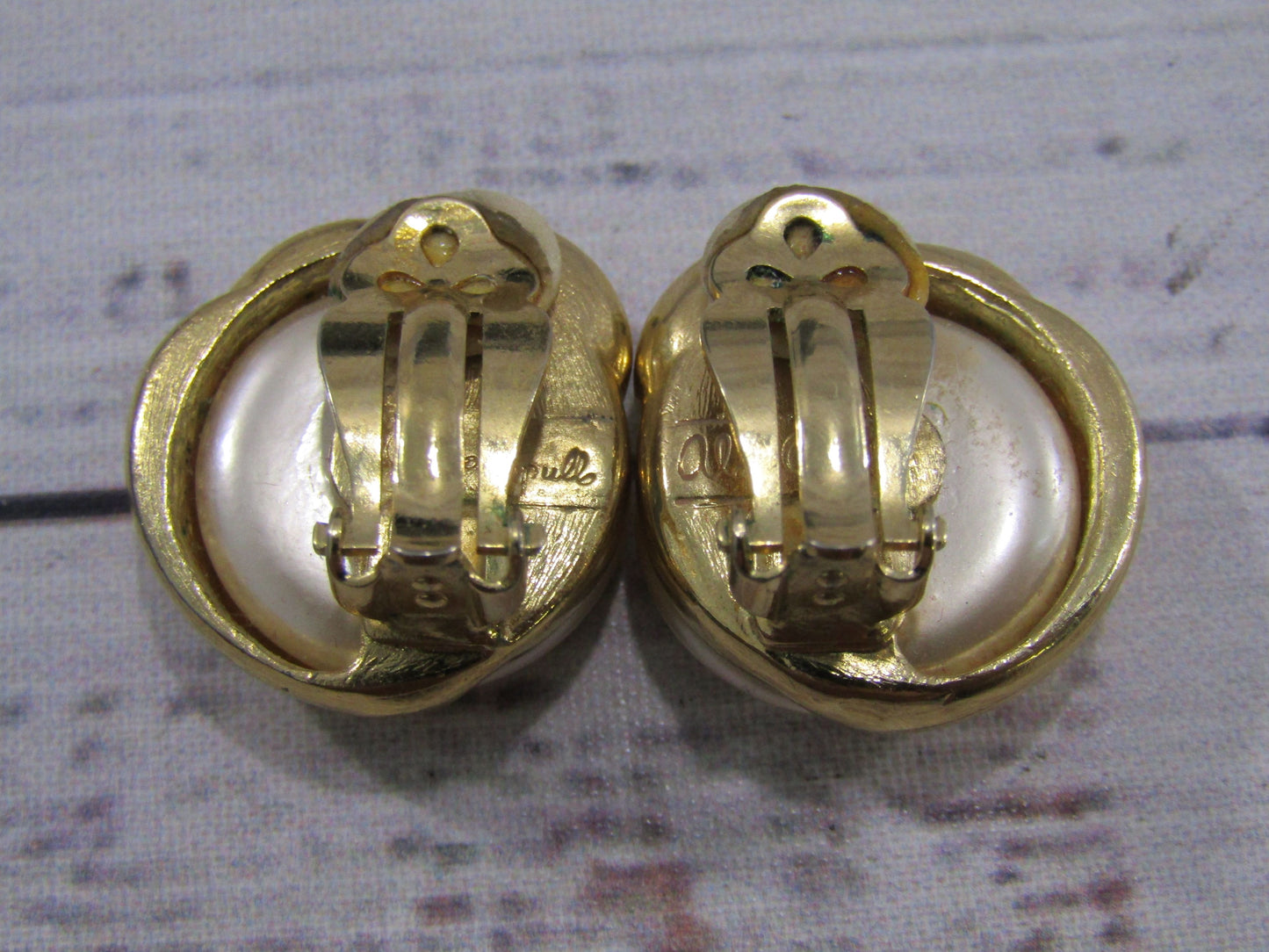 Vintage Aldo Cipullo Gold Plated Faux Pearl Clip-On Earrings