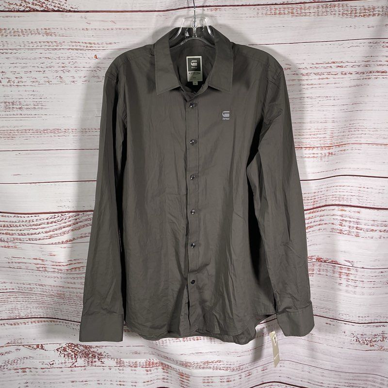 NWT G-Star Raw Gray Embroidered Logo Button Up Shirt - Size XL