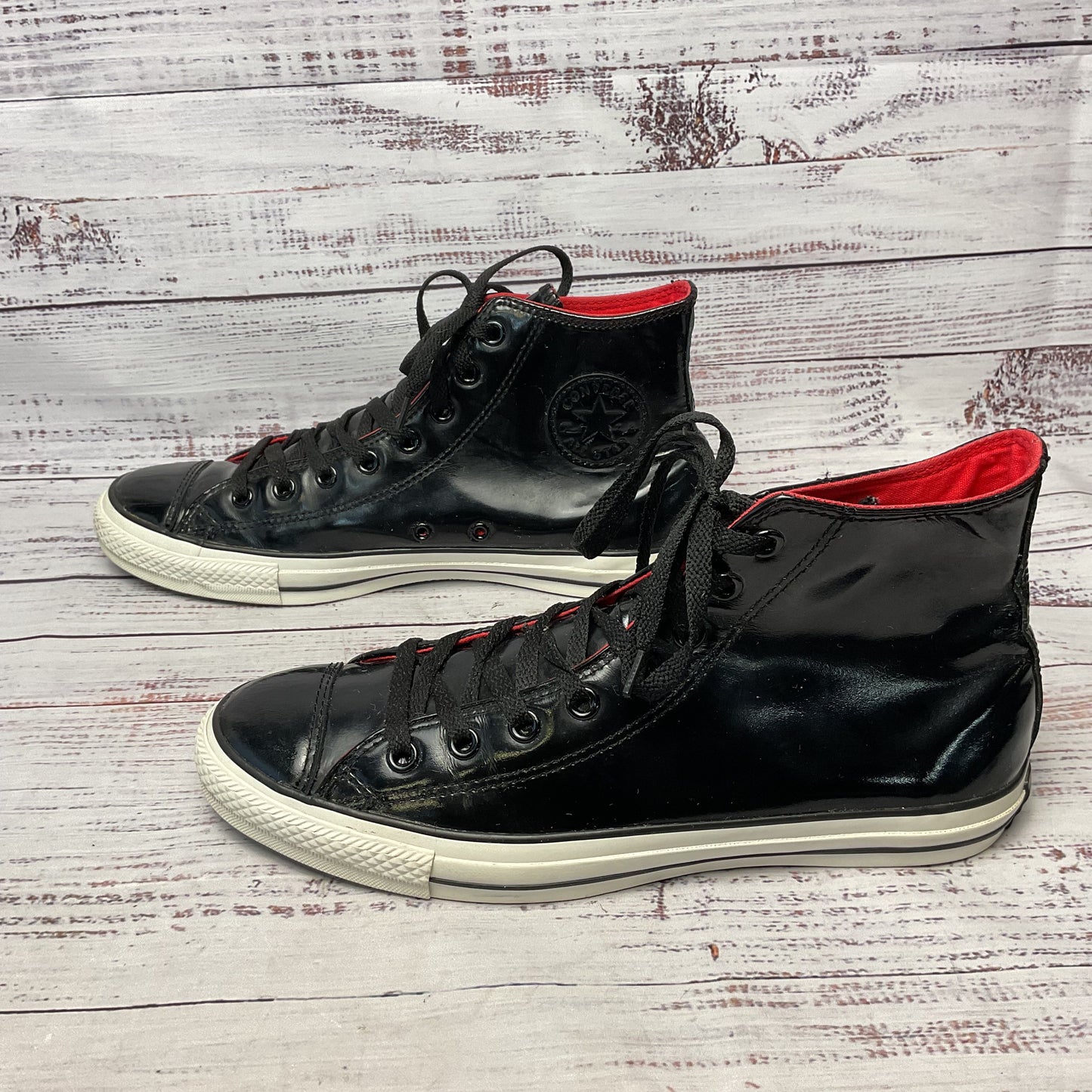 Converse Black Patent Leather High Top Sneaker Casual Shoe Men Size 9.5