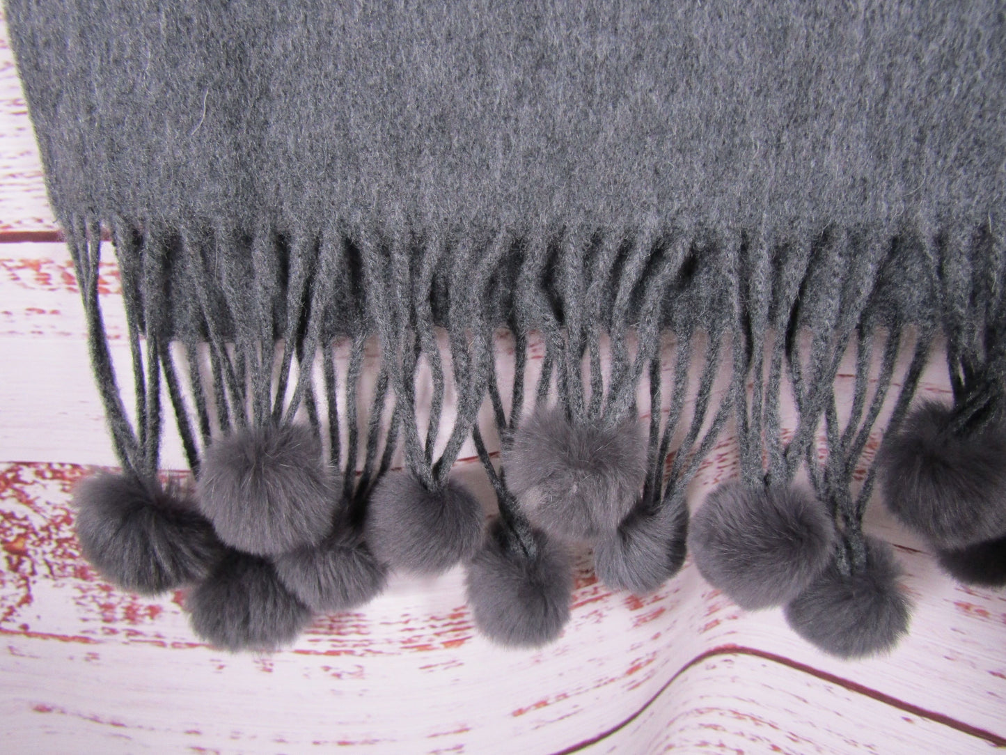 La Fiorentina Women's Gray Wool Rabbit Fur Tassel Scarf