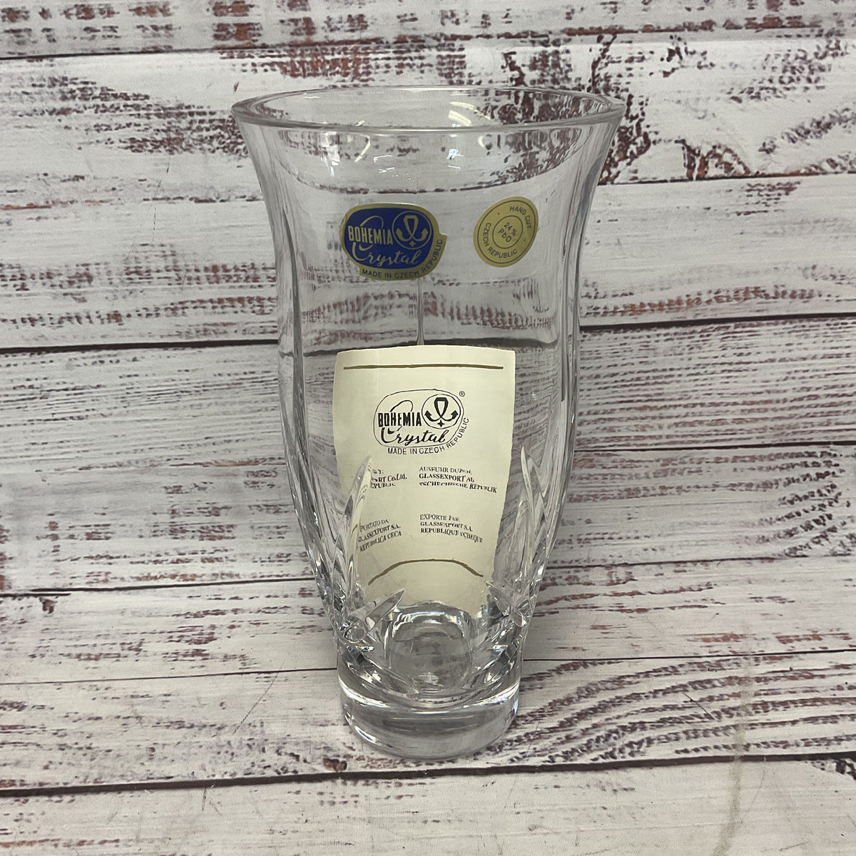 Bohemia Crystal Clear Lead Crystal Hand Cut Glass Vase 8"