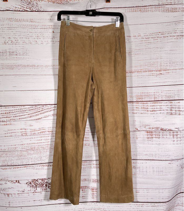 Armani Collezioni Calf Leather Suede Chevron Pants Tan 40