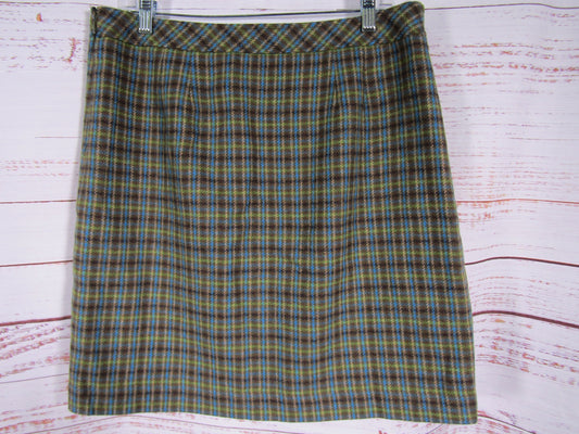 Talbots Women's Multi-Color Plaid Wool Blend Skirt Size 12