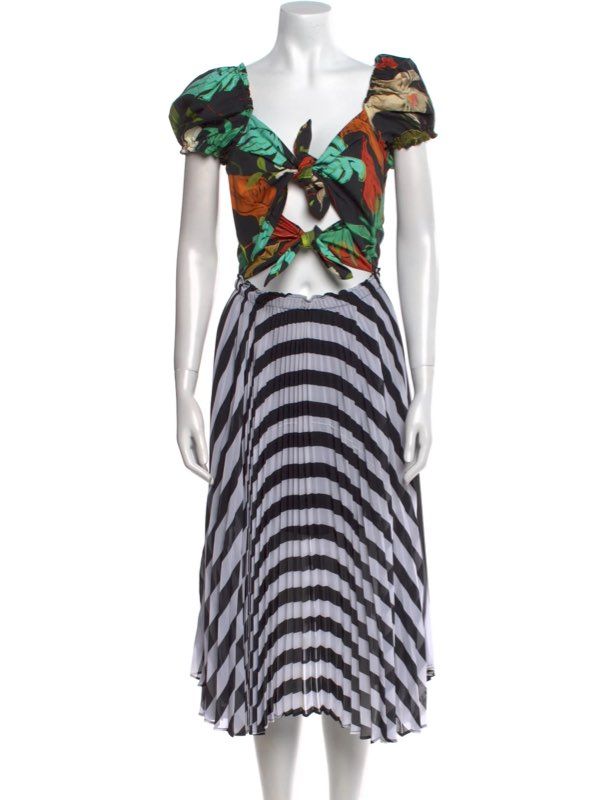 DELFI Collective Katy Dress Tropical Floral Cut Out Tie Front Pleated Size M