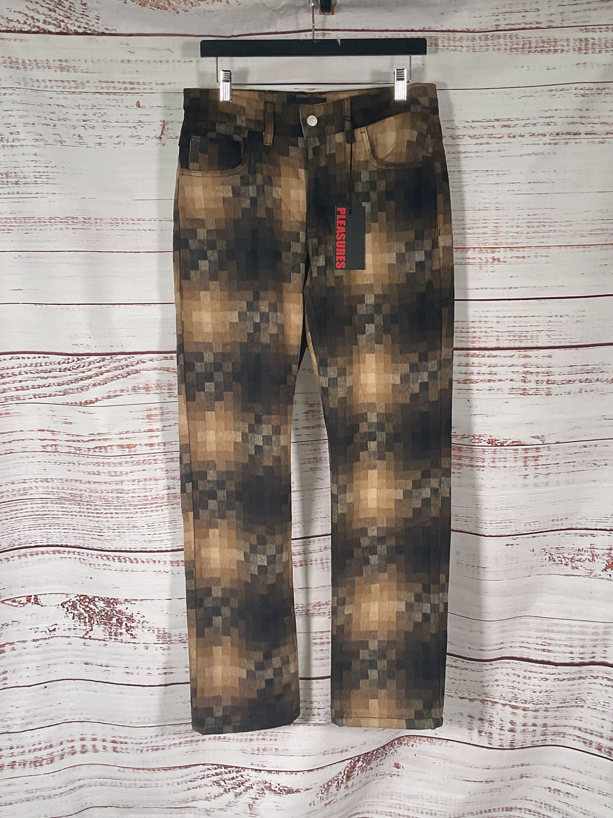 Pleasures Now Fuzzy Brown Pixel Pants NWT - Size 30