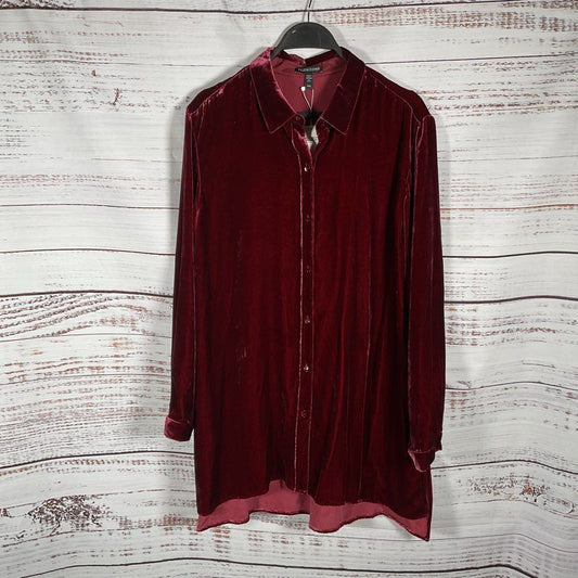 NWT Eileen Fisher Hibiscus Velvet Maroon Button Up Shirt MSRP $288 - Size M
