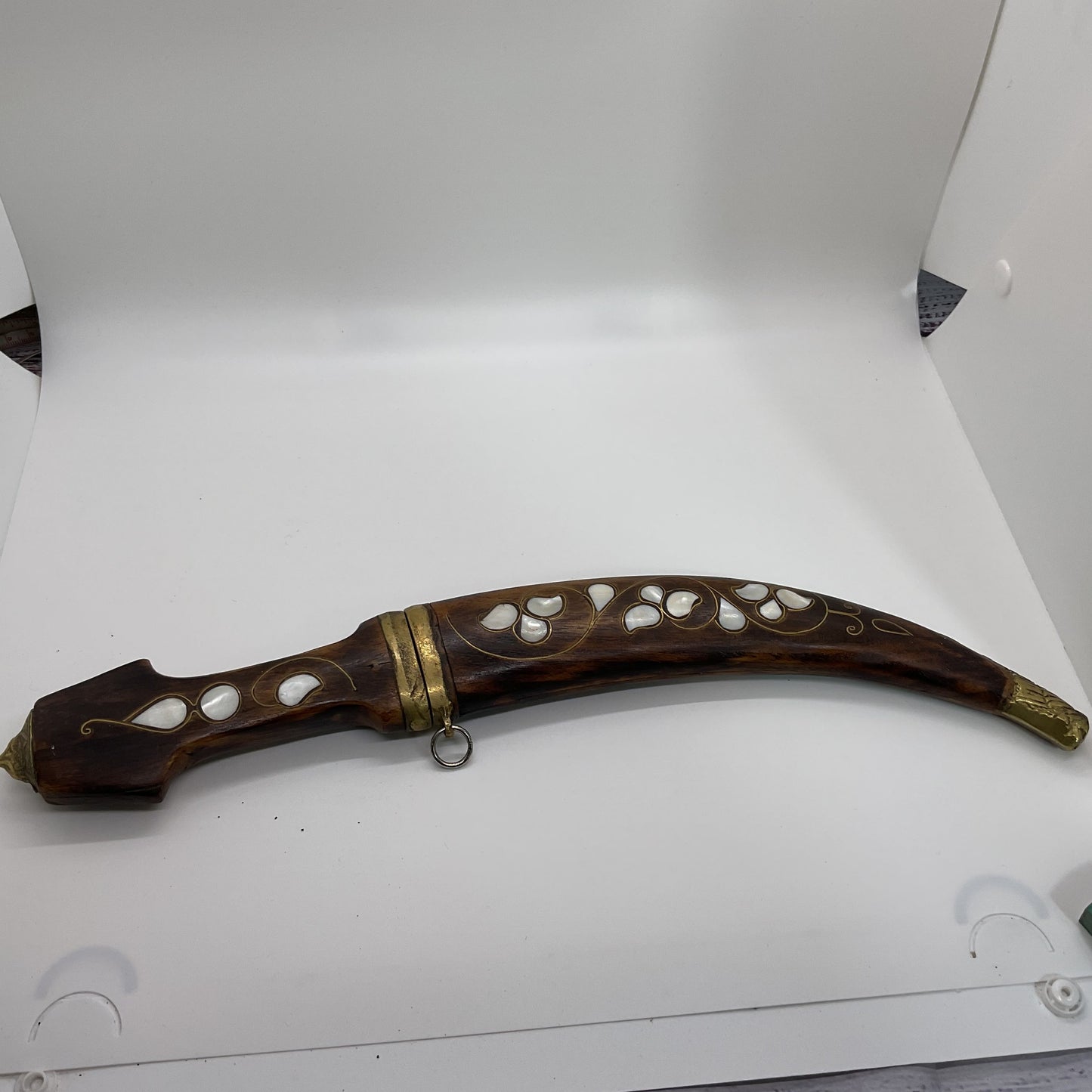 VTG./ANTIQUE Wood Curved Mother of Pearl Inlay Ottoman Style Dagger- 15"