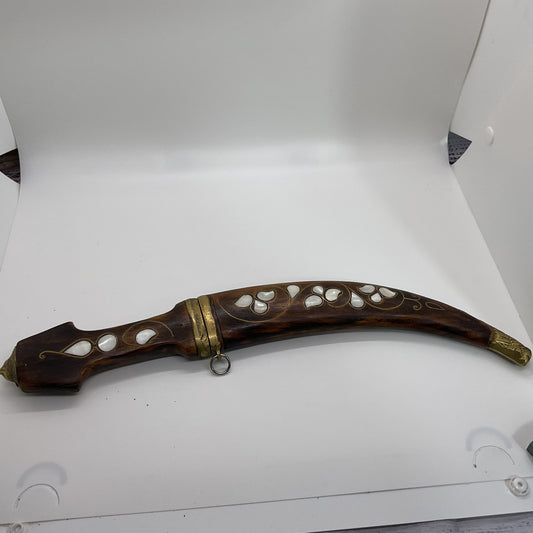 VTG./ANTIQUE Wood Curved Mother of Pearl Inlay Ottoman Style Dagger- 15"