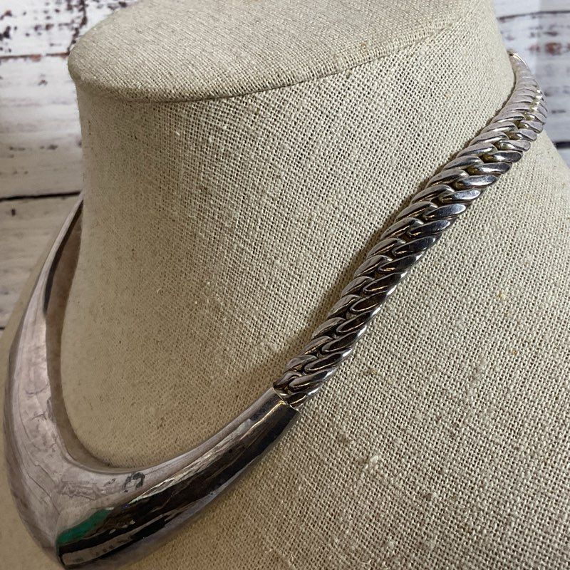 VTG. Silver Tone Collar Choker Chain Necklace- 17"