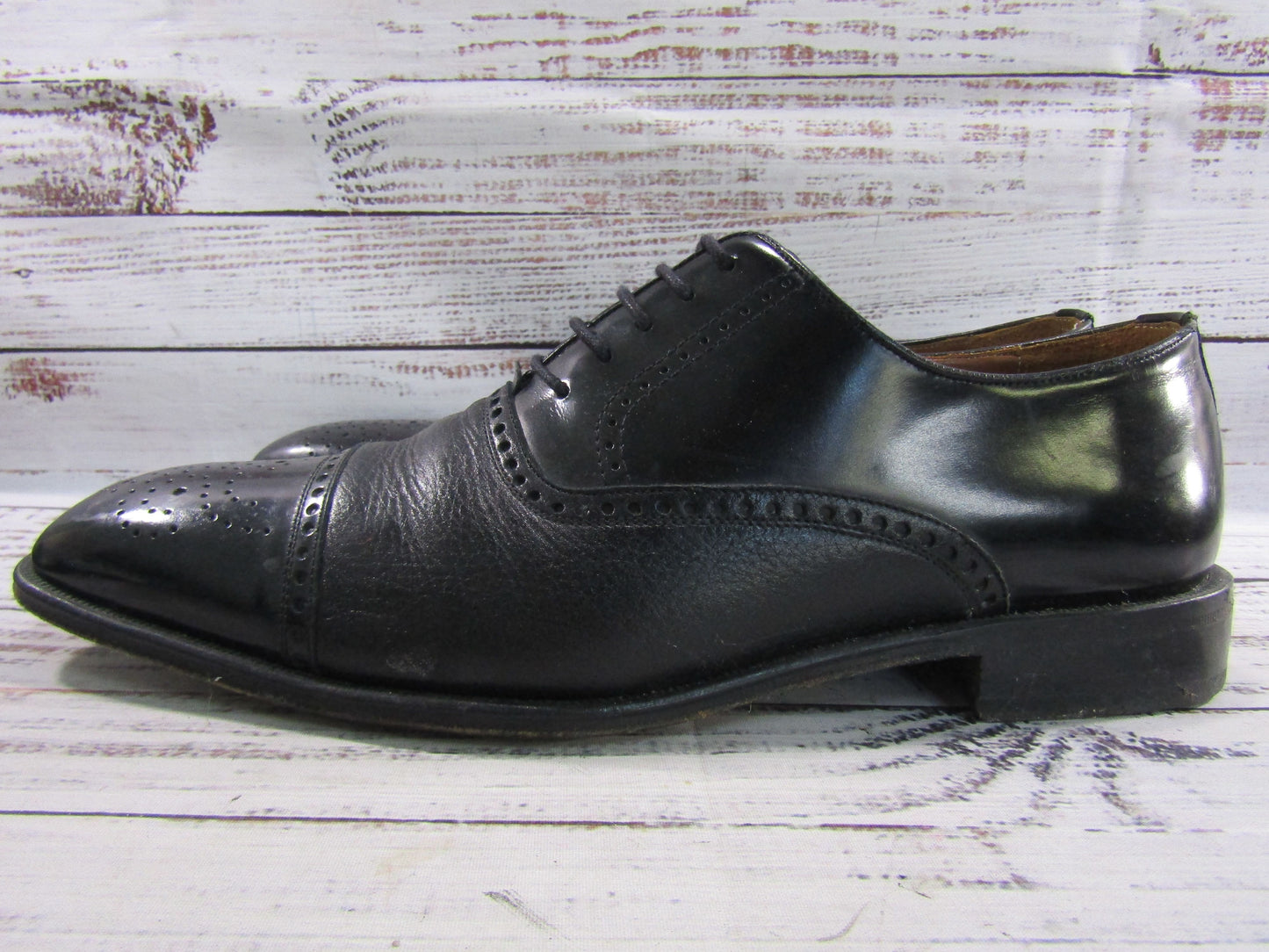 Mezlan Andrew Men's Black Leather Cap Toe Brogue Oxford Shoes Made in Spain