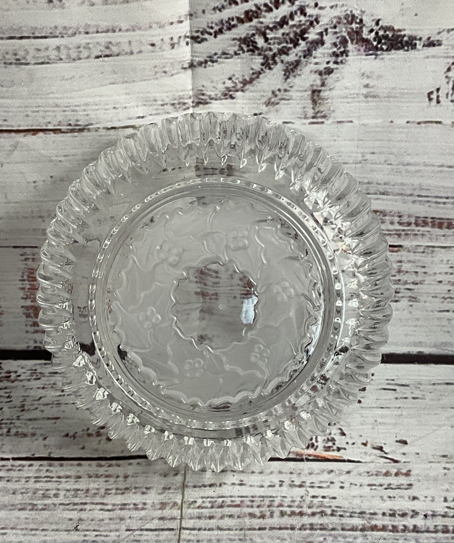 Vintage Holly Glass Carved Set of 4 Small Bowls Clear