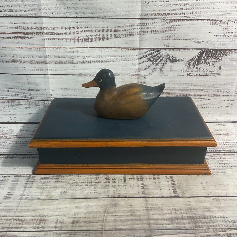 Vintage Hand Carved Wooden Mallard Duck Hunting Decoy 11" Trinket Box