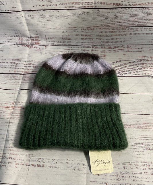 NEW FREE PEOPLE THE GROOVE STRIPE BEANIE HAT GREEN LAVENDER BLACK