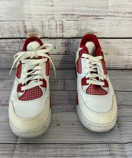 Unisex Kids Nike Air Jordan 4 Retro White With Red Sneaker Size 5Y