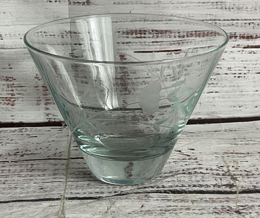 Princess House Etched Floral Set of 2 Stemless Martini Glasses Clear