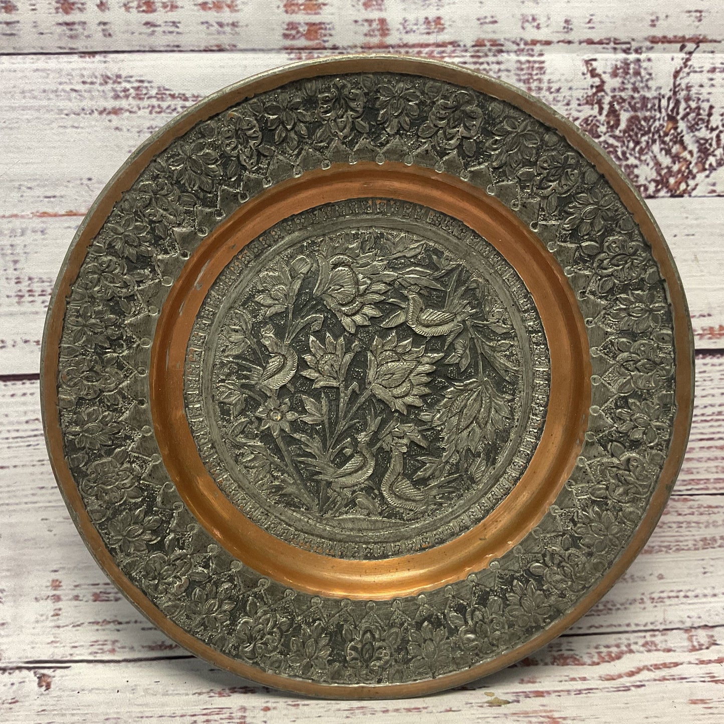 Hand Hammered Stamped Tinned Copper Wall Hanging Art 8"