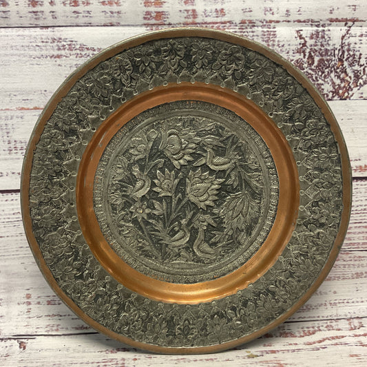 Hand Hammered Stamped Tinned Copper Wall Hanging Art 8"