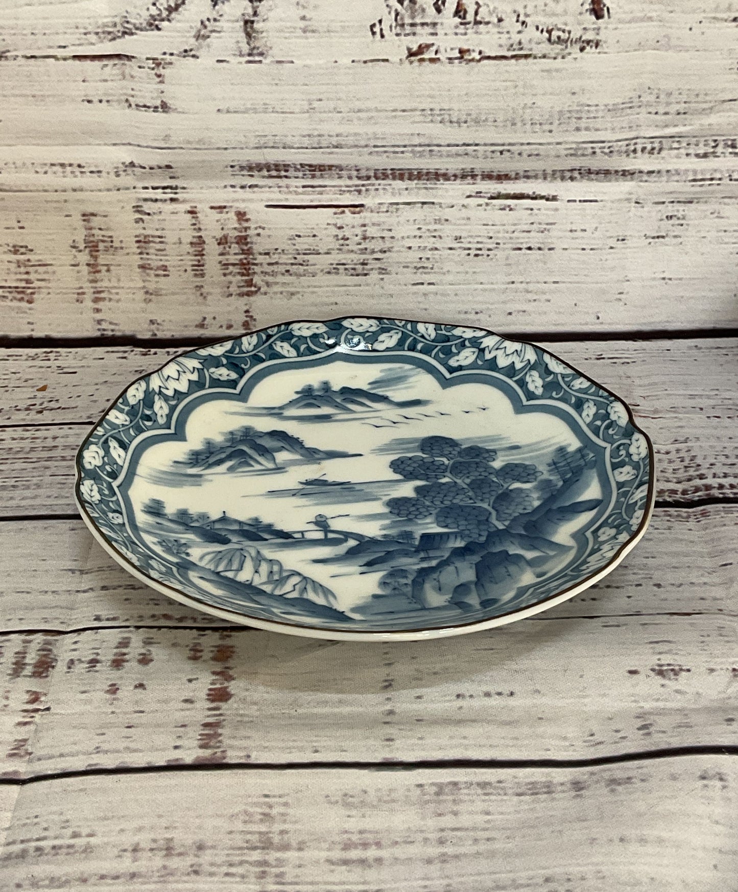 Vintage Japanese Cobalt Painted Arita Trinket Plate Blue White