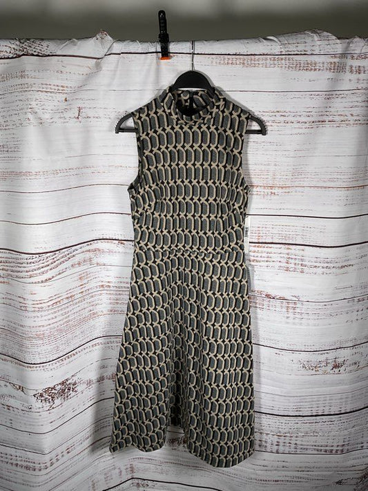 NWT Maggy London Geo Mock Neck Sleeveless Fit & Flare Dress In Black Size 6