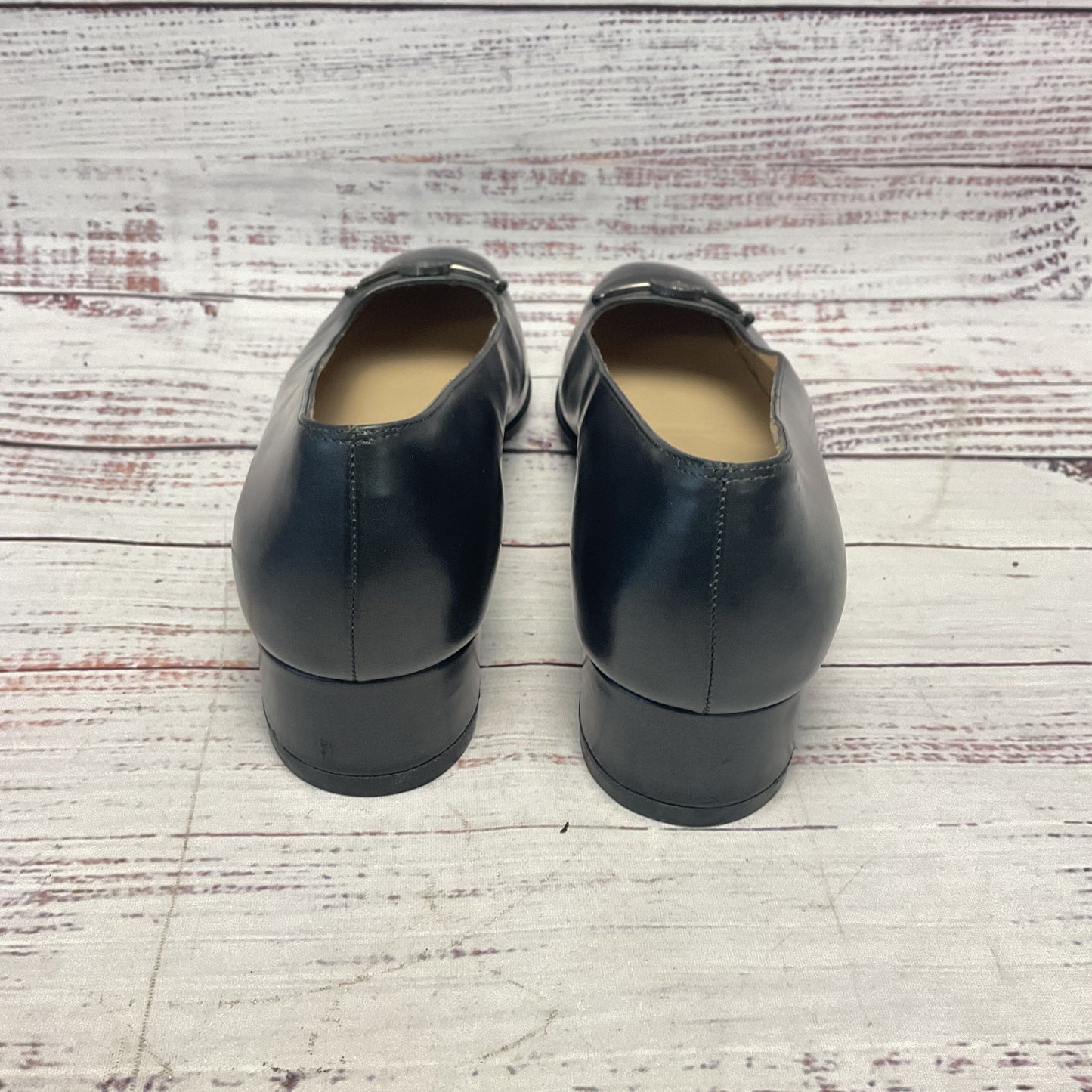 Salvatore Ferragamo Graphite Metallic Leather Block Heel Women Size 7
