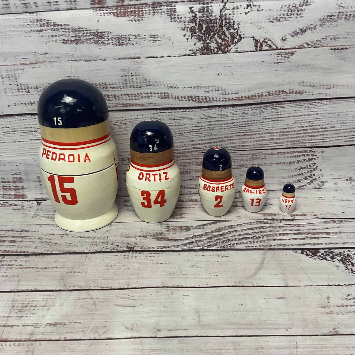 Boston Red Sox Pedroia David Ortiz Bogaerts Ramirez Napoli Nesting Dolls 5 Layer
