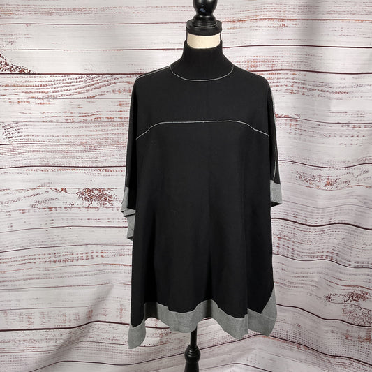 Splendid Black Grey Nylon Viscose Sweater Poncho - Size X-Small