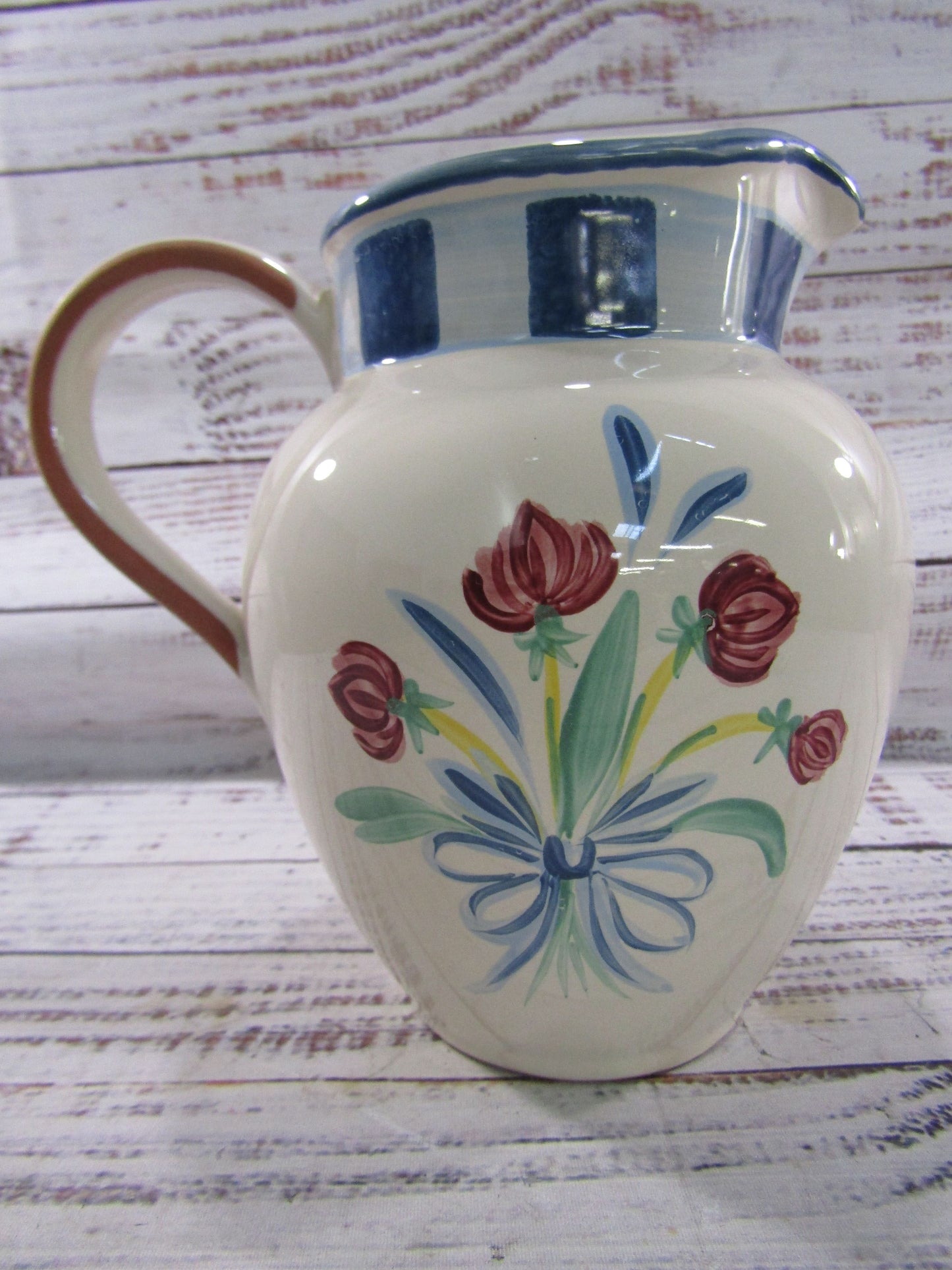 Lenox Poppies On Blue Terra Cotta Ceramic 32oz Pitcher