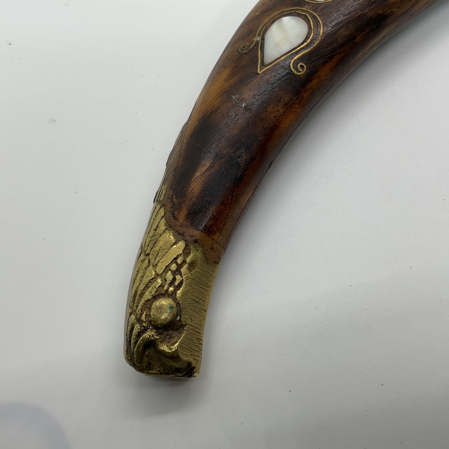 VTG./ANTIQUE Wood Curved Mother of Pearl Inlay Ottoman Style Dagger- 15"