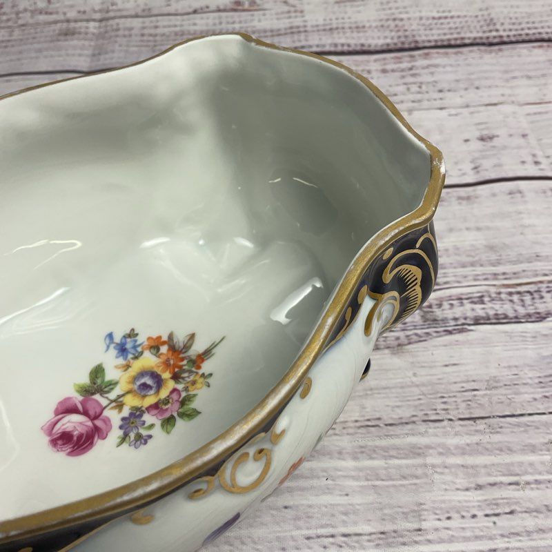 VTG Jlmenau Graf Von Henneberg Echt Kobalt Blue Porcelain 6" Footed Trinket Dish
