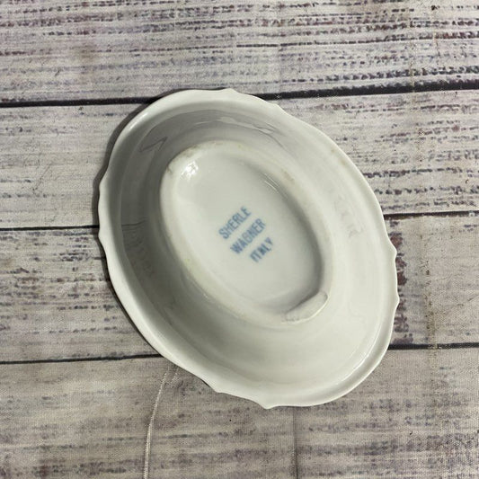 Vintage Sherle Wagner Hand Painted Floral White Ceramic 5" Soap Dish