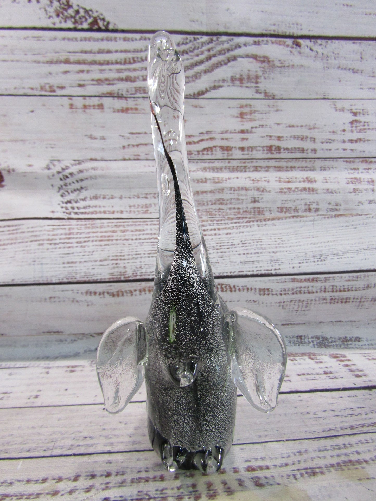 Hand Blown Silver Fleck Millefiori Murano Glass Elephant Figurine