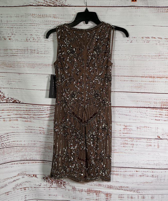 NWT Aidan Mattox Sleeveless Beaded Cocktail Dress in Brown Size 0 Retail $365