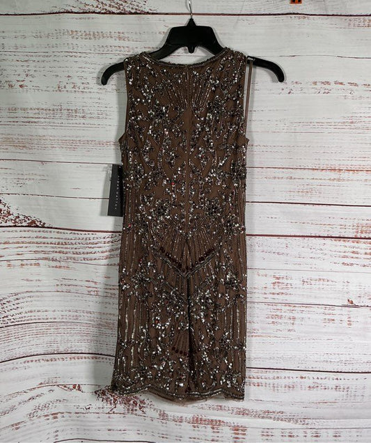 NWT Aidan Mattox Sleeveless Beaded Cocktail Dress in Brown Size 0 Retail $365