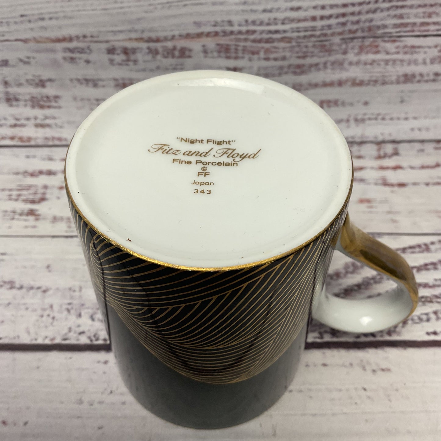 Fitz And Floyd Night Flight Crane Black And Gold Porcelain Ceramic Mug 4"