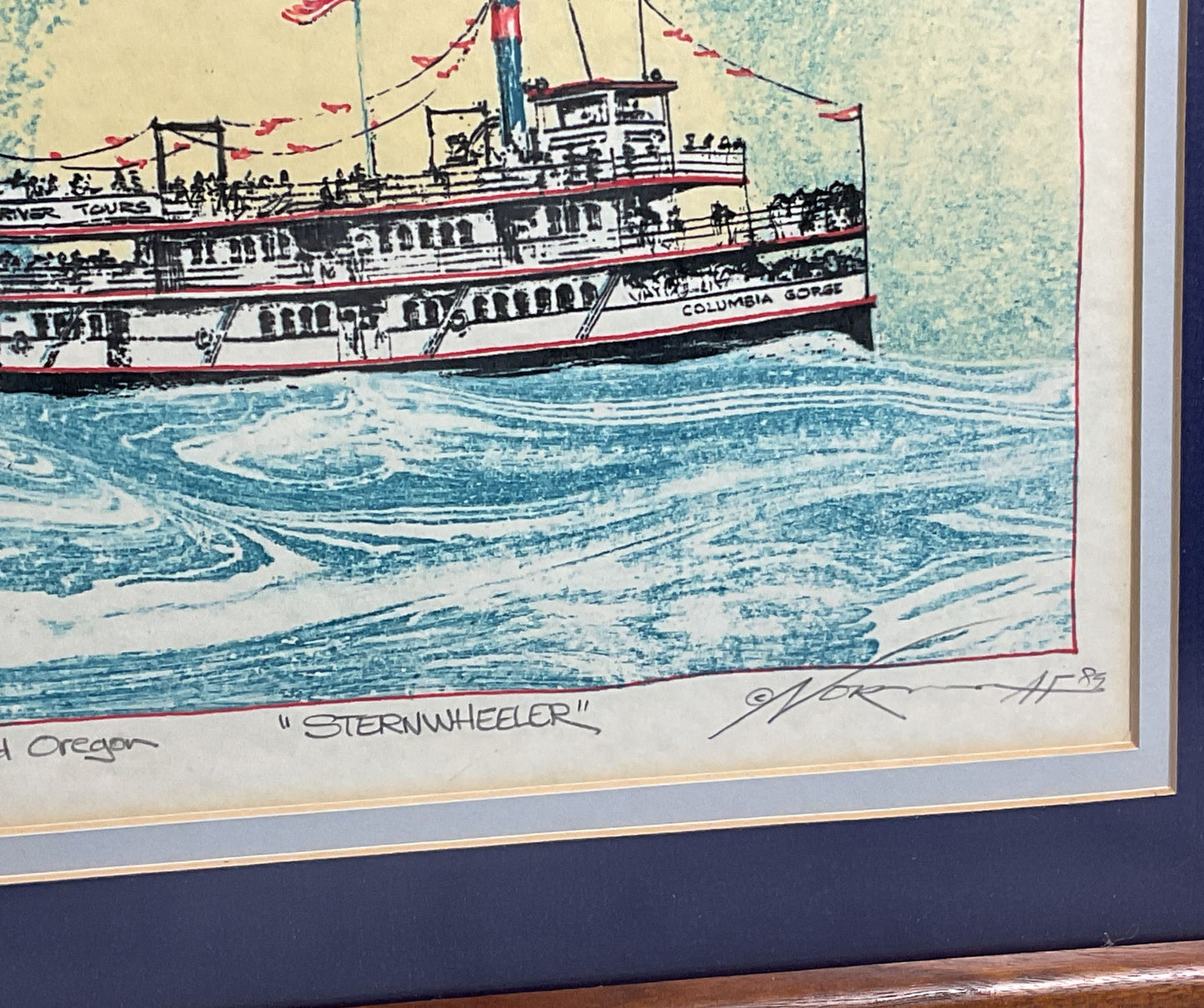 Vintage Artist's Proof Framed "Sternwheeler" Portland, Oregon Print Signed