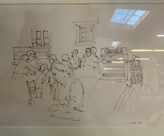 Vintage Lorna Levy Restaurant Diner Pen Sketch Drawing