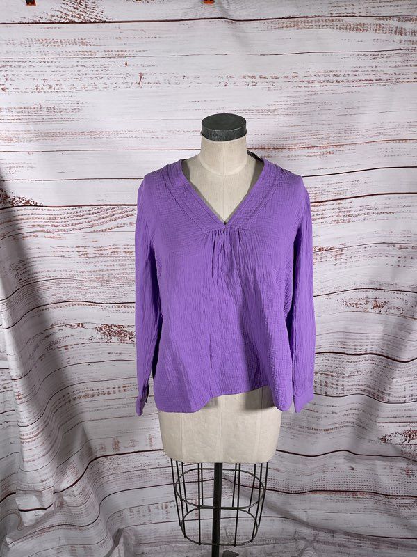 NWT J JILL Women's V-Neck Long Sleeve Purple Blouse Size LP
