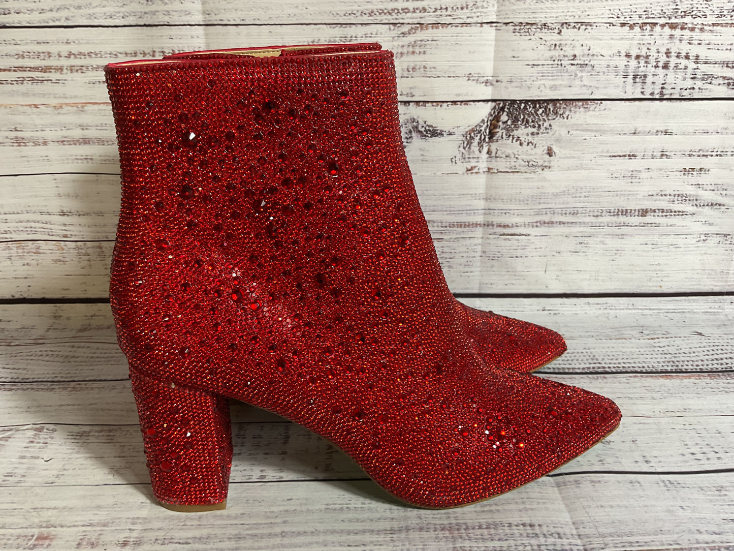 NWB BETSEY JOHNSON Women's Red Glass Stones Booties Shoes- SZ 9.5M