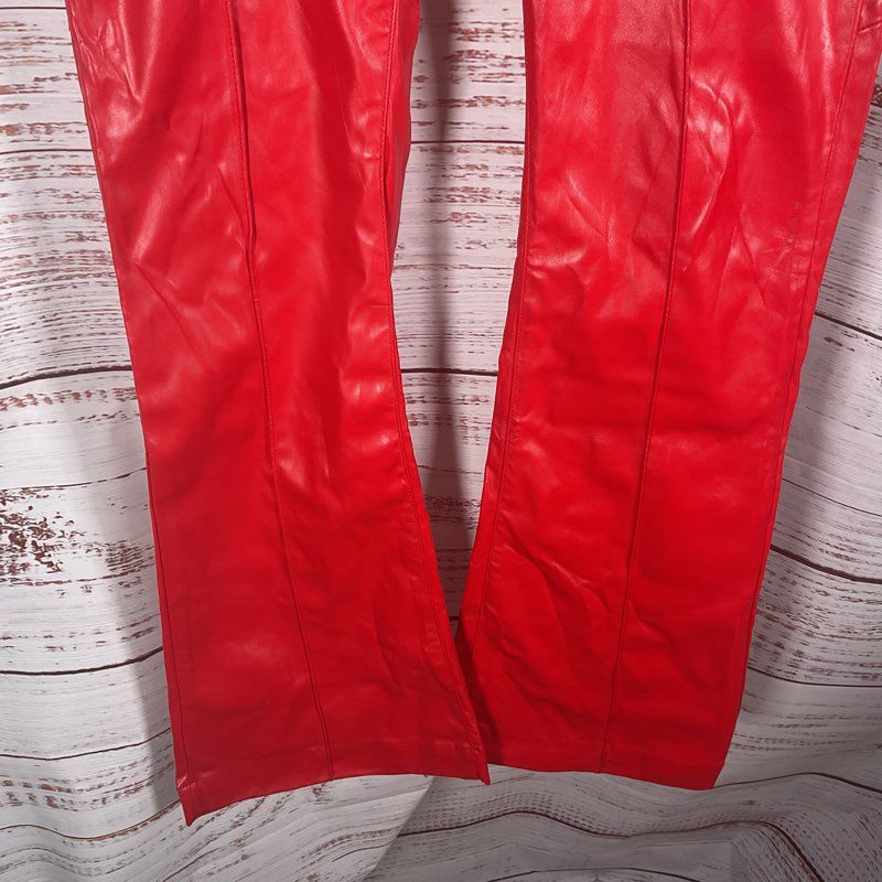 Revice Red Faux Leather Rear Star Panel Flare Leg Pants - Size 29