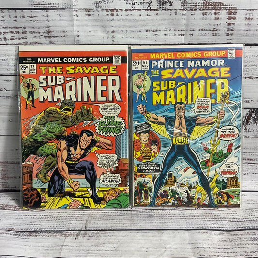 Lot Of 2 Vtg. Savage Sub Mariner #67 & #72 Marvel Comics Ungraded 1974