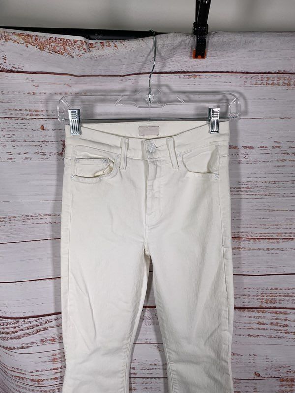 Mother The Weekender Fray White High Rise Flare Jeans Fairest Of Them All 24