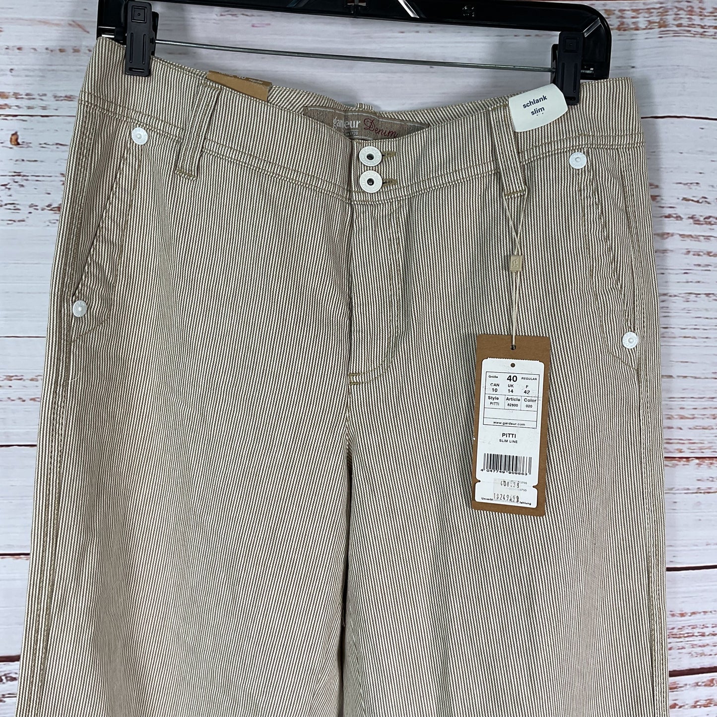 Gardeur Denim Brown White Stripe Slim Pants - Size 10 New